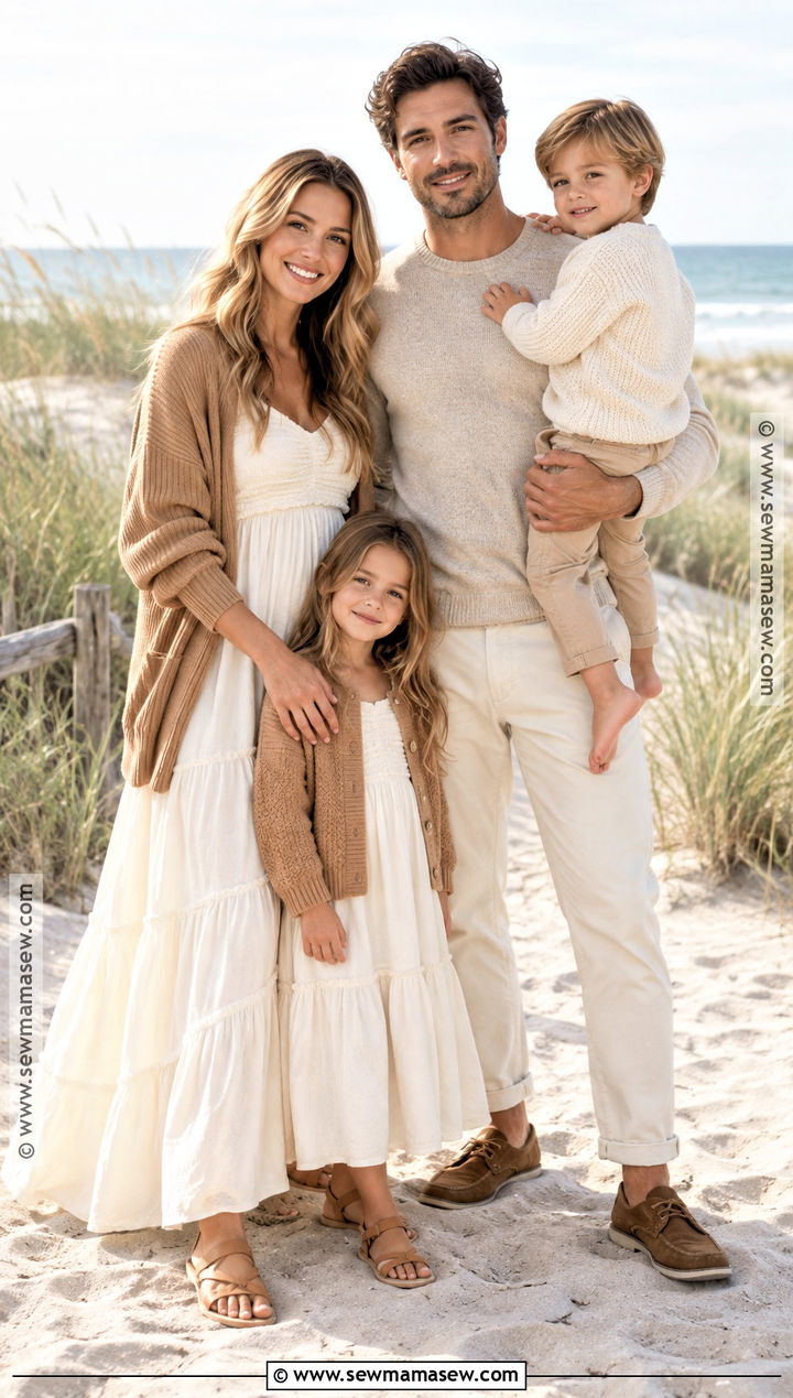 Cream and Camel Fall Beach Family Outfit - 15 fall beach outfits for family pictures