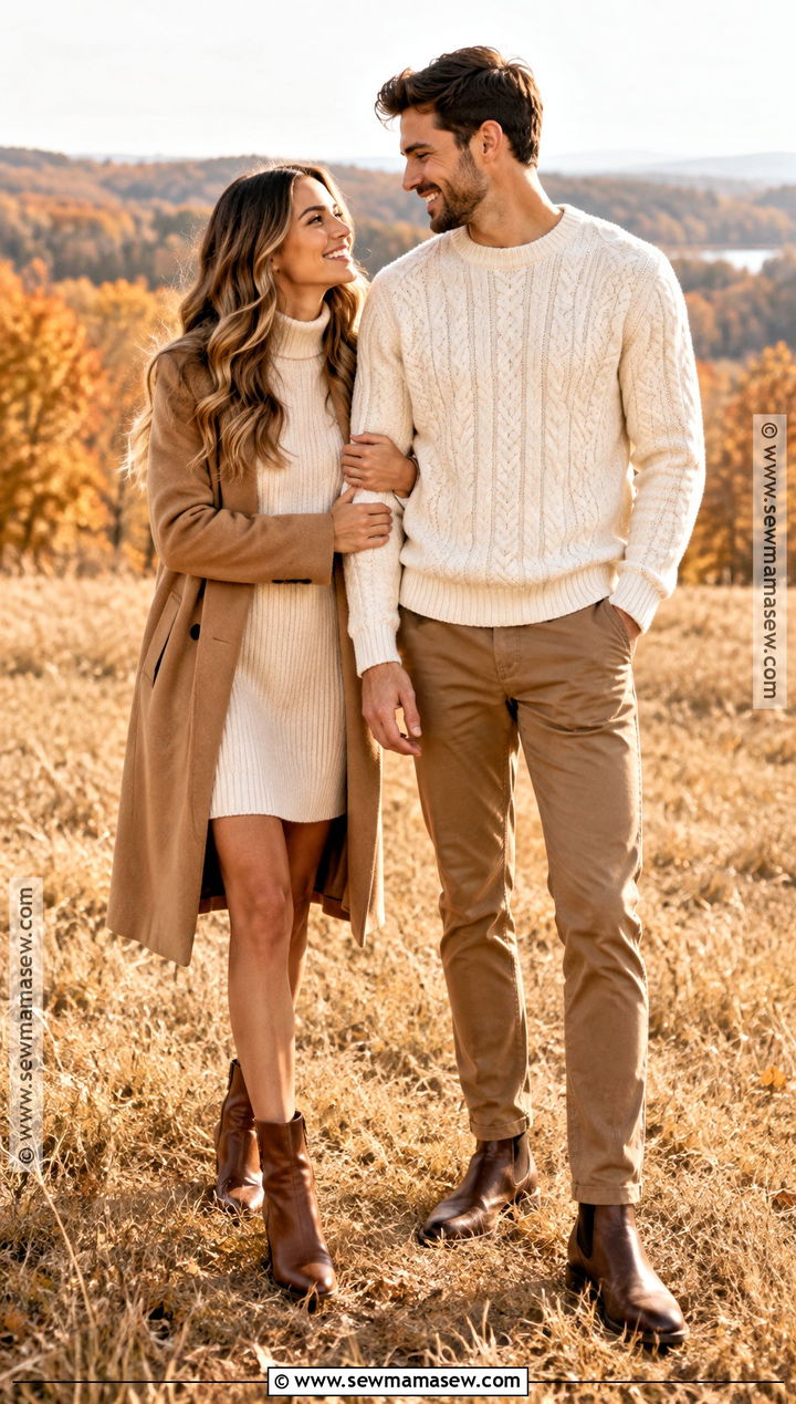 Cream and Camel Fall Couple Photo Outfits - 15 Fall Couple Photo Outfits Color Combos