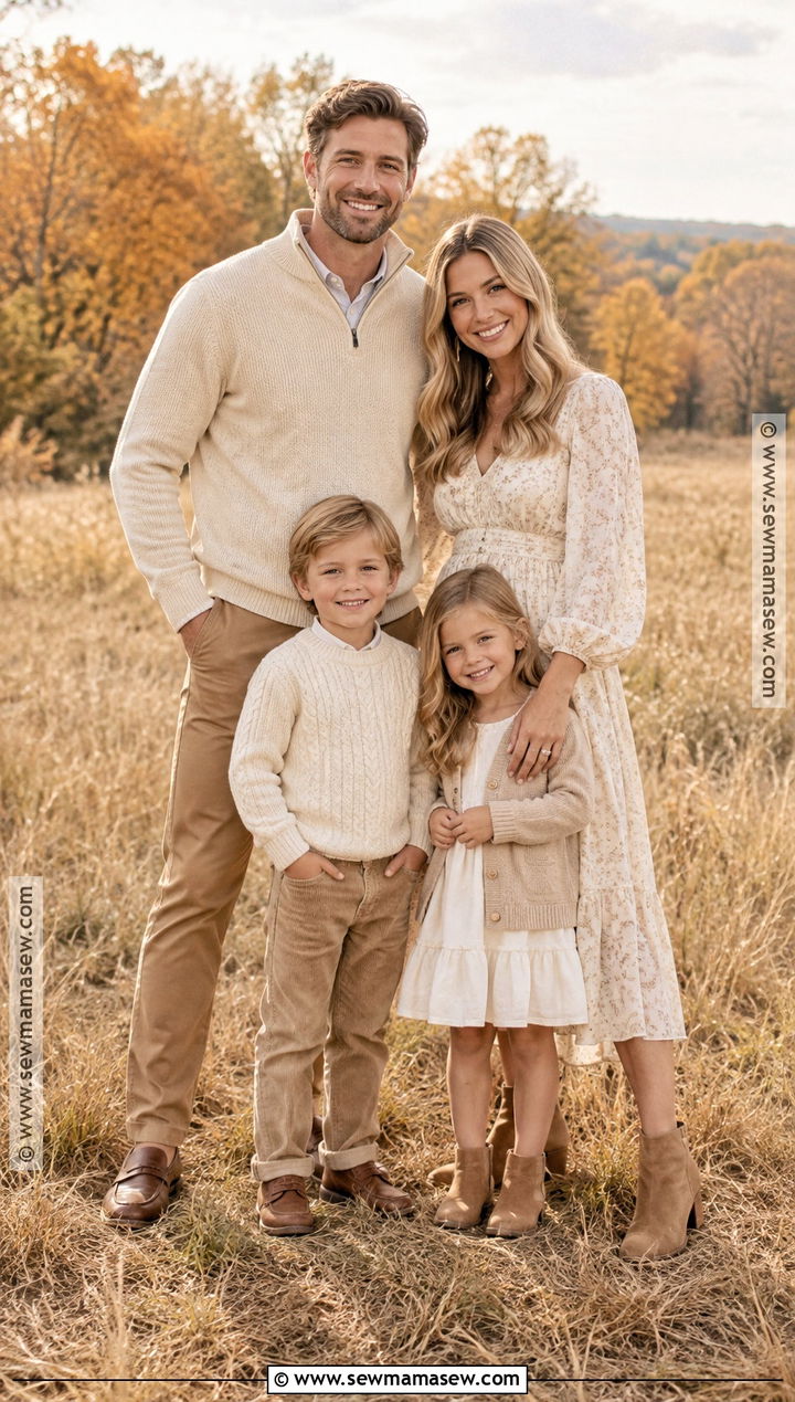 Cream and Camel Fall Family Picture Outfits - 15 fall theme family picture outfits