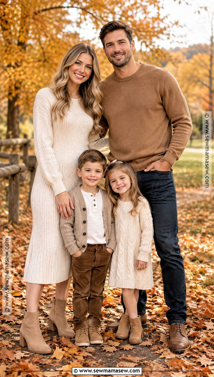 Cream and Camel Fall Family Picture Outfits - 20 family of 4 fall picture outfits