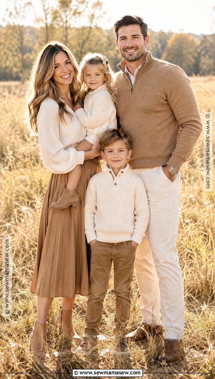 Cream and Camel Family Photo Outfit - 15 beige family photo outfits fall