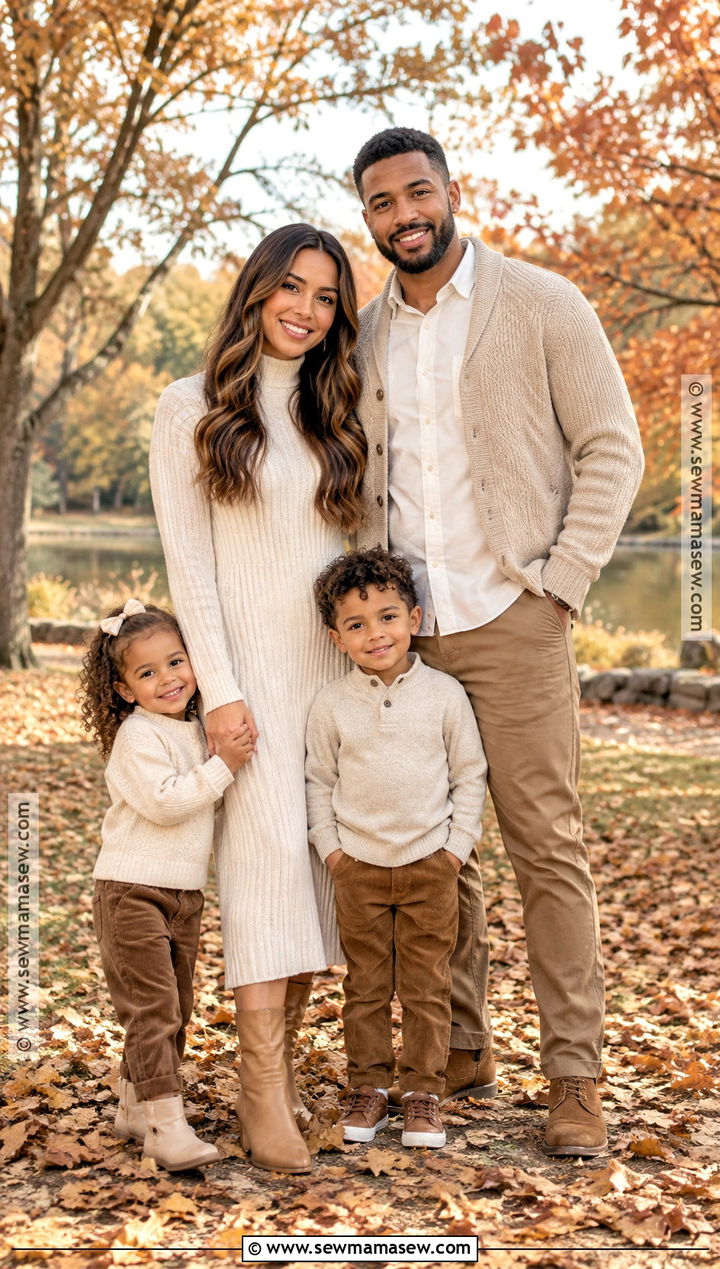 Cream and Camel Family Photo Outfits - 15 fall family photo outfit inspiration ideas