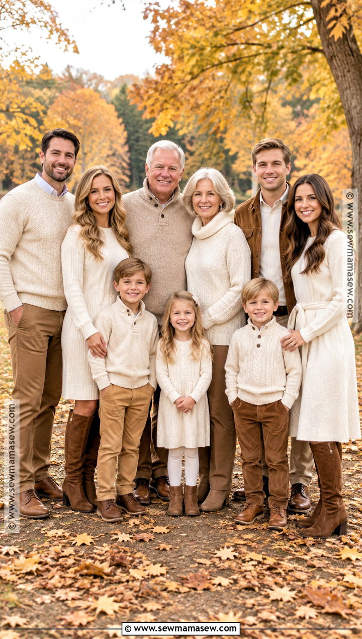 Cream and Camel Large Family Fall Picture Outfits - 15 large family picture outfits for fall