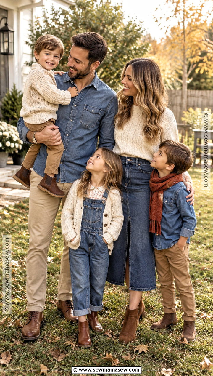 Cream and Denim Fall Family Photo Outfits - 15 Fall 2026 Family Photo Outfits