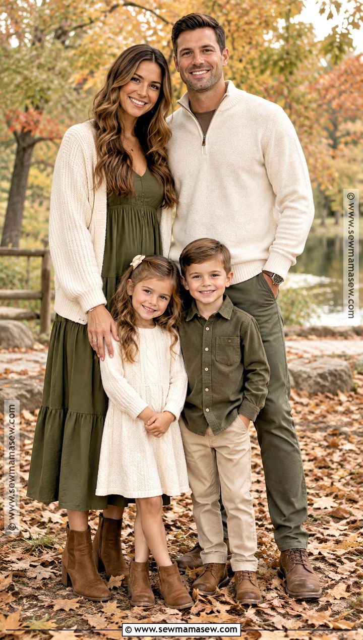 Cream and Olive Family Photo Outfits - 15 family photo fall outfits