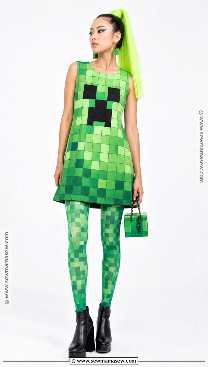Creeper Costume Dress With Pixel Tights - 30 creeper costume ideas
