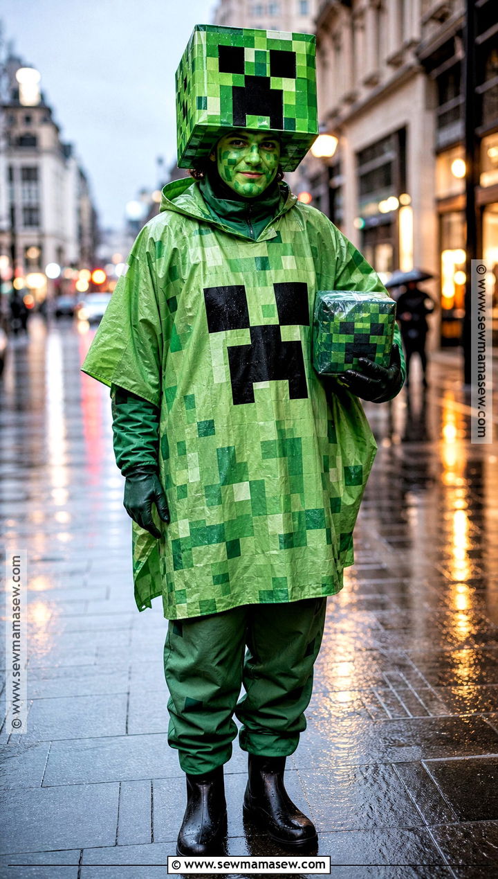 Creeper Costume With Green Rain Poncho - 30 creeper costume ideas