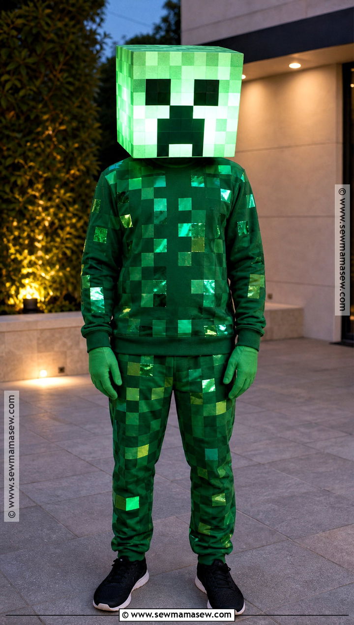 Creeper Costume With Light Up Pixel Head - 30 creeper costume ideas