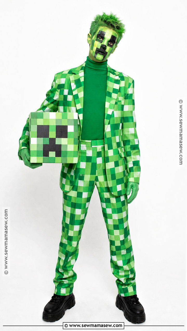 Creeper Costume With Pixel Makeup - 30 creeper costume ideas