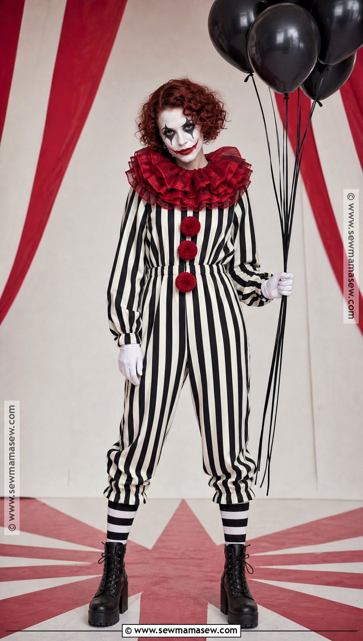 Creepy Clown Costume With Ruffled Jumpsuit - 35 scary halloween costume ideas for women