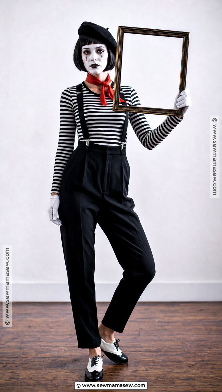 Creepy Mime Costume With Striped Shirt - 35 scary halloween costume ideas for women