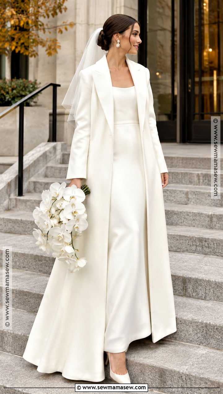 Crepe A Line Wedding Dress With Bridal Coat - 15 A Line Wedding Dress Fall Ideas