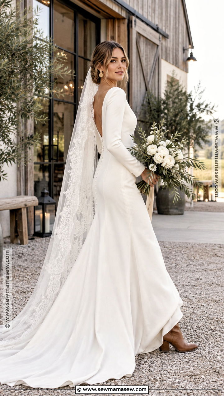 Crepe Boho Long Sleeve Wedding Dress - 15 boho fall wedding dress long sleeve ideas