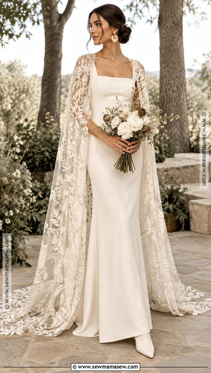 Crepe Boho Wedding Dress With Cape - 15 autumn boho wedding dress ideas