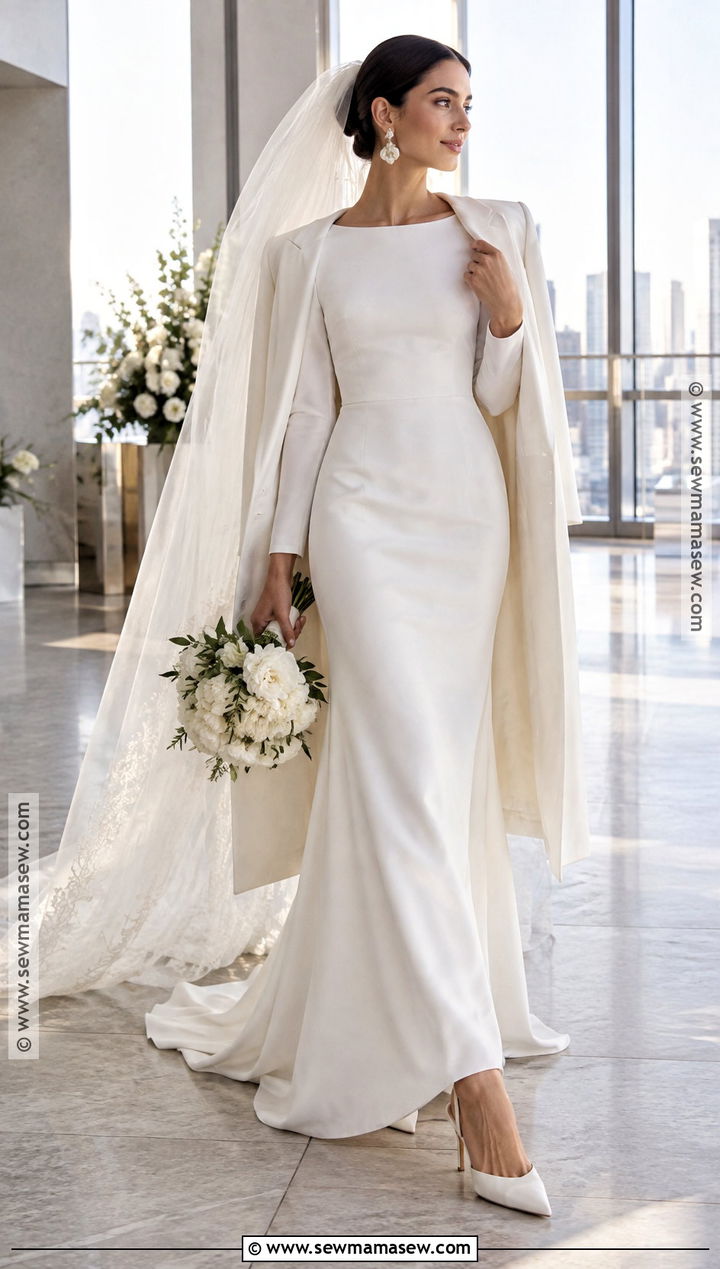 Crepe Column Fall Wedding Dress - 15 Fall Wedding Dress Styles