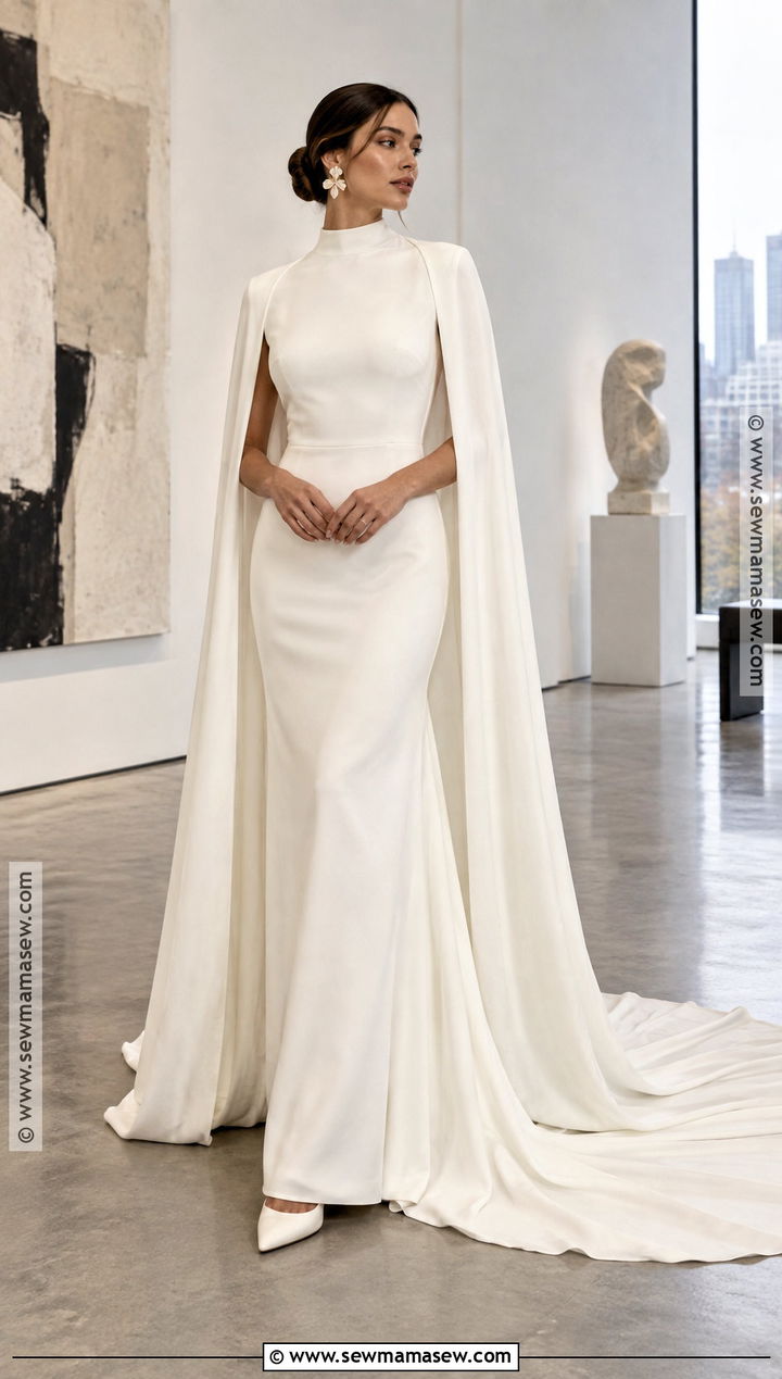 Crepe Column Wedding Dress With Cape - 25 november wedding dress ideas