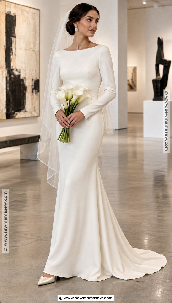 Crepe Long Sleeve Fall Wedding Dress - 20 long sleeve fall wedding dress ideas