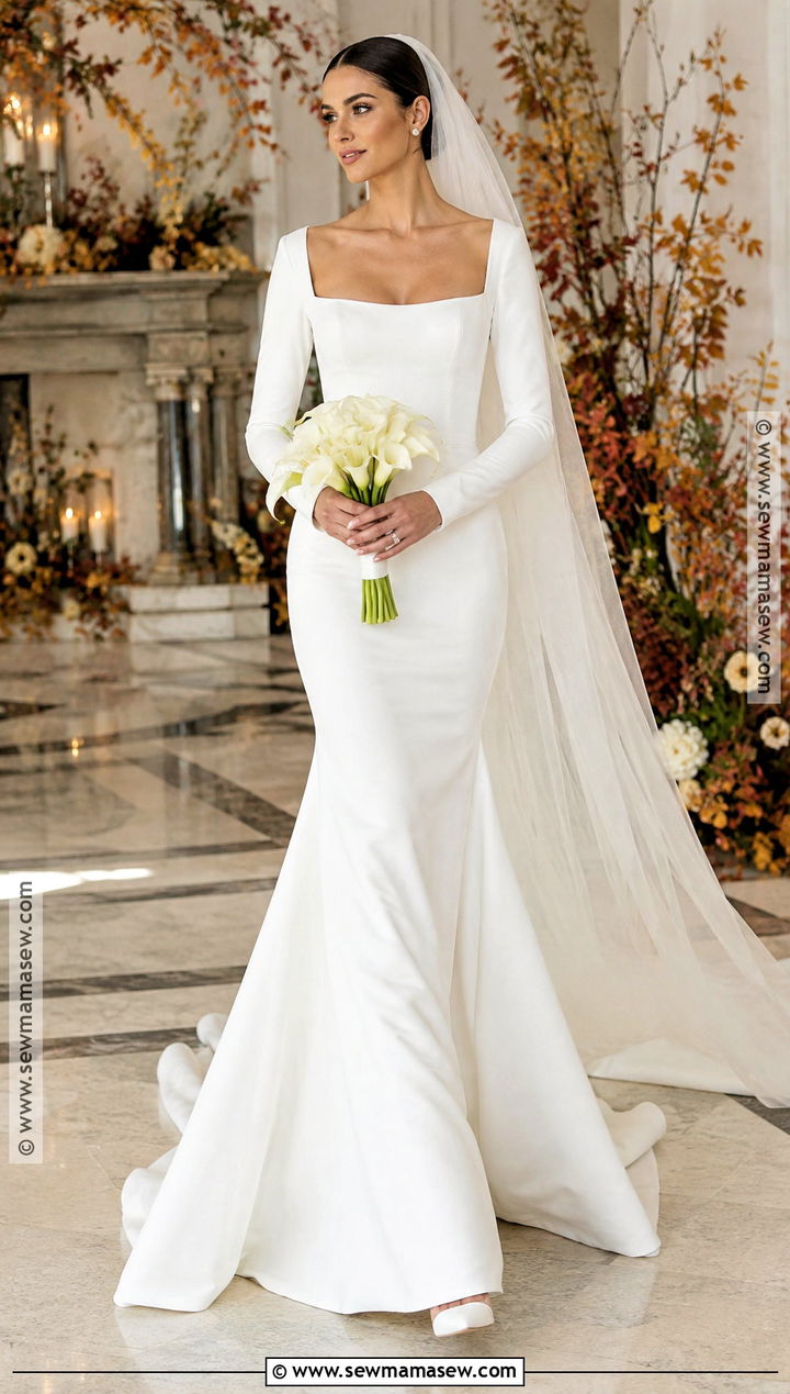 Crepe Long Sleeve Mermaid Wedding Dress - 15 fall long sleeve wedding dress ideas