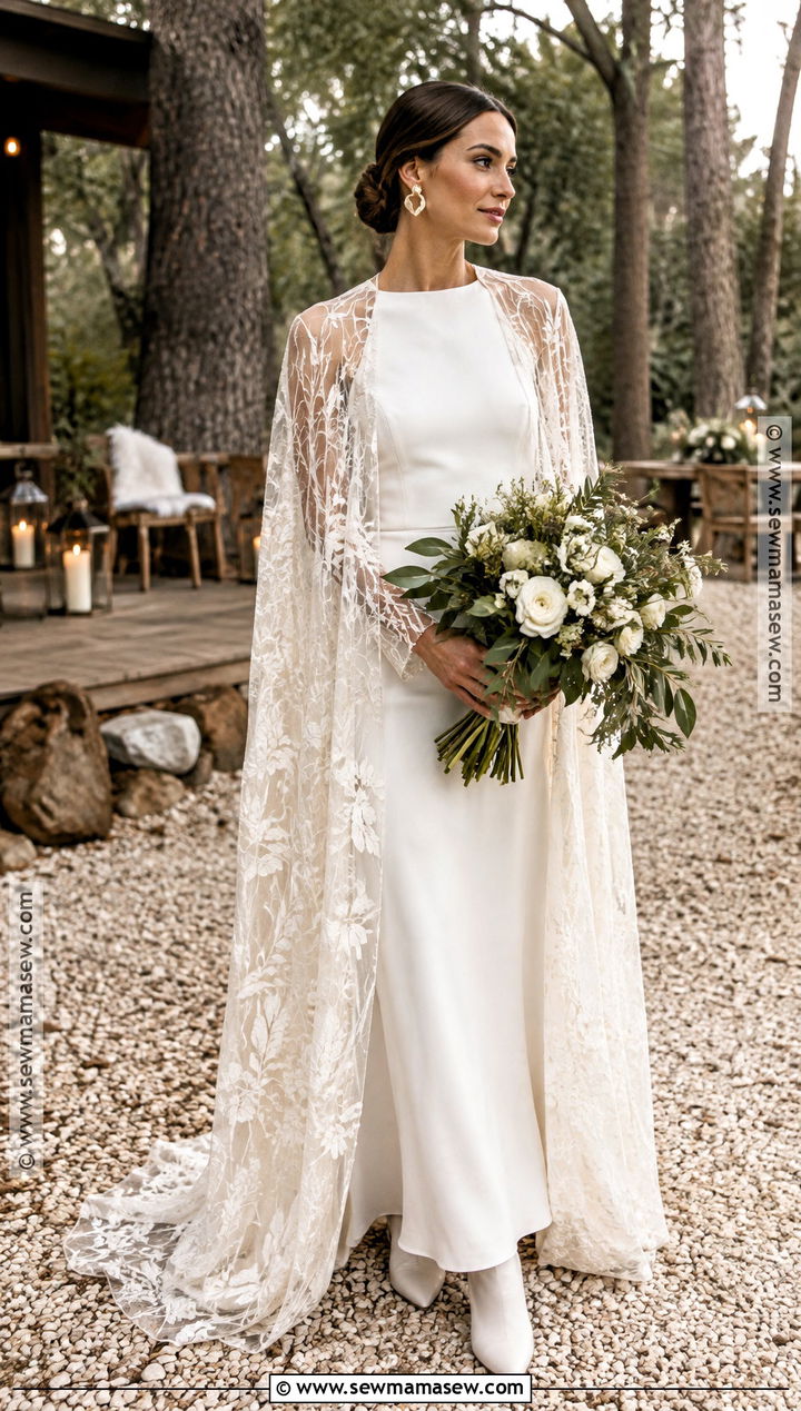 Crepe Wedding Dress With Lace Cape - 15 rustic boho fall wedding dress ideas