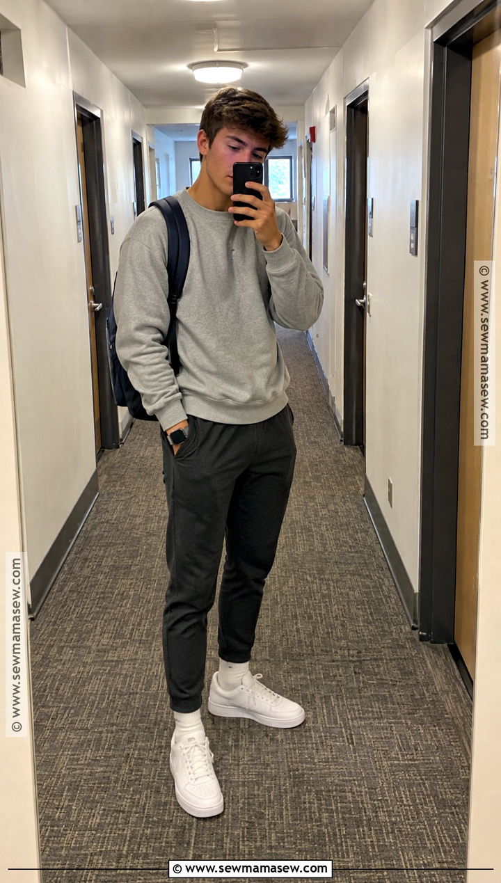 Crew Neck Sweatshirt And Joggers Back To School Outfit - 15 back to school men outfits