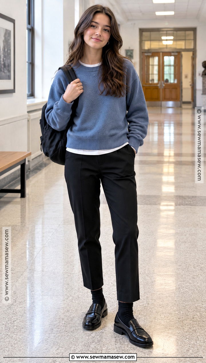 Crewneck Sweater And Ankle Pants School Outfit - 20 back to school outfits clean for girls