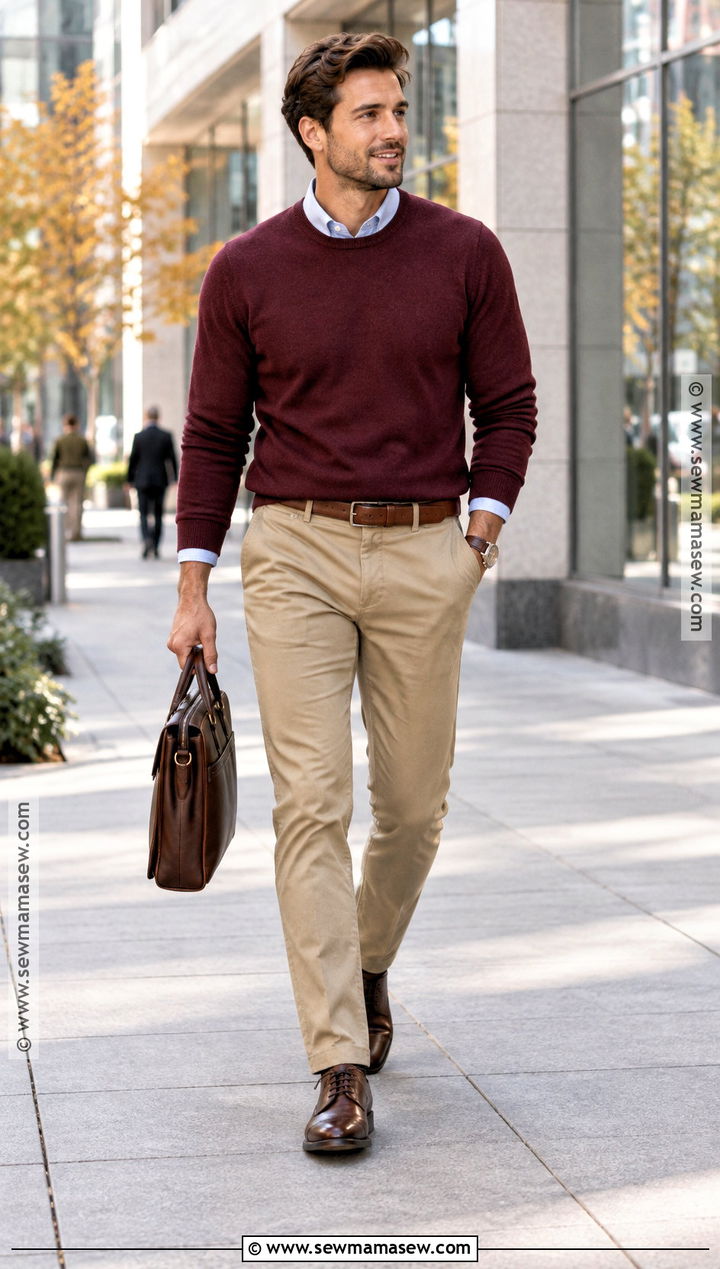Crewneck Sweater And Chinos Fall Outfit - 20 fall outfit ideas for men
