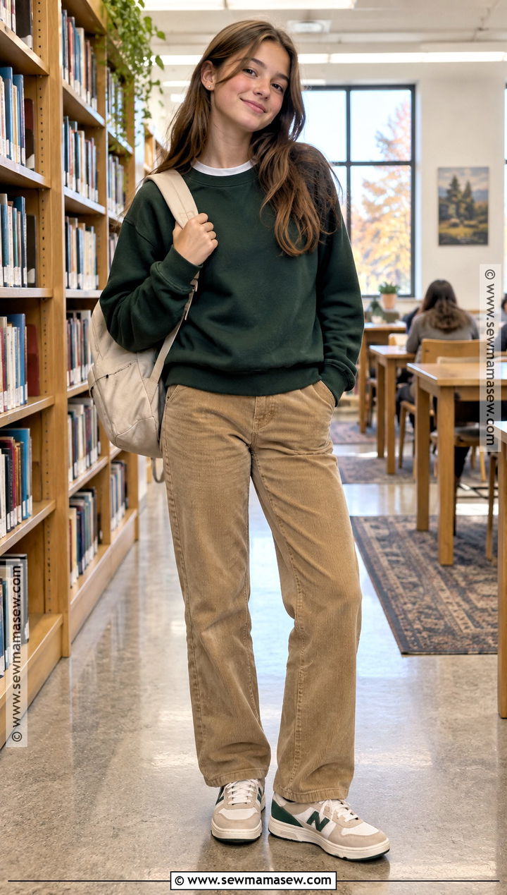 Crewneck Sweater And Corduroy Pants 8th Grade Outfit - 20 back to school outfits 8th grade for girls