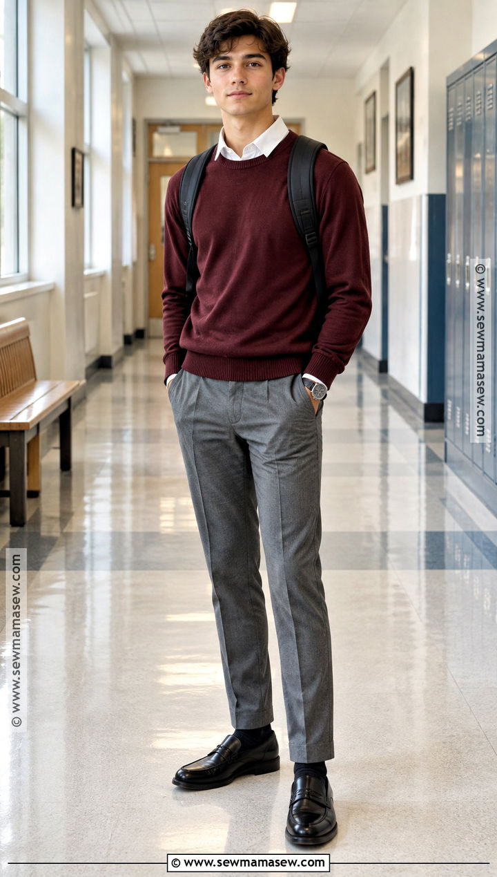 Crewneck Sweater And Gray Pants Uniform - 20 back to school uniform ideas