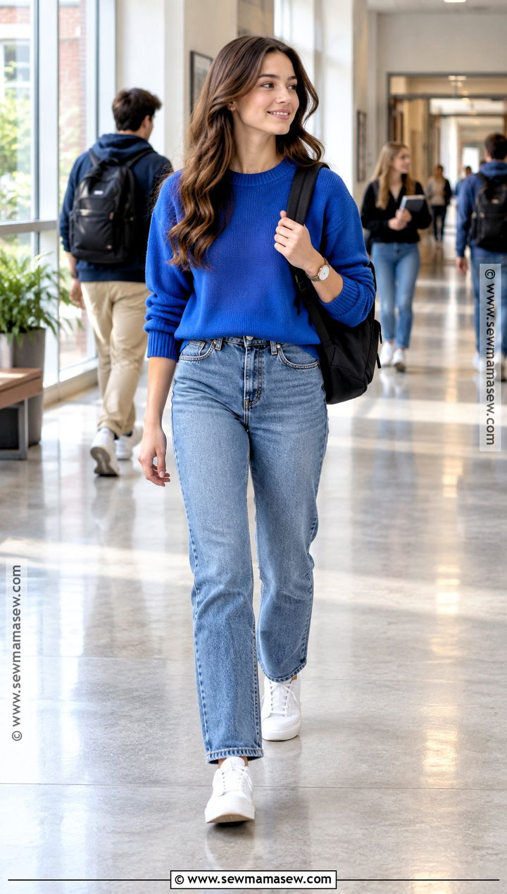 Crewneck Sweater And Jeans Outfit - 15 Back To School Wardrobe Essentials