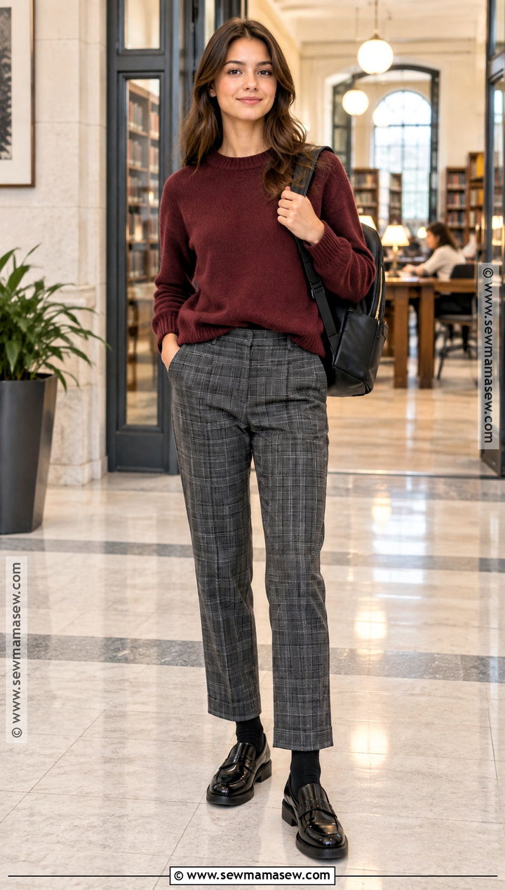 Crewneck Sweater And Plaid Trousers School Outfit - 20 Fits For Back To School