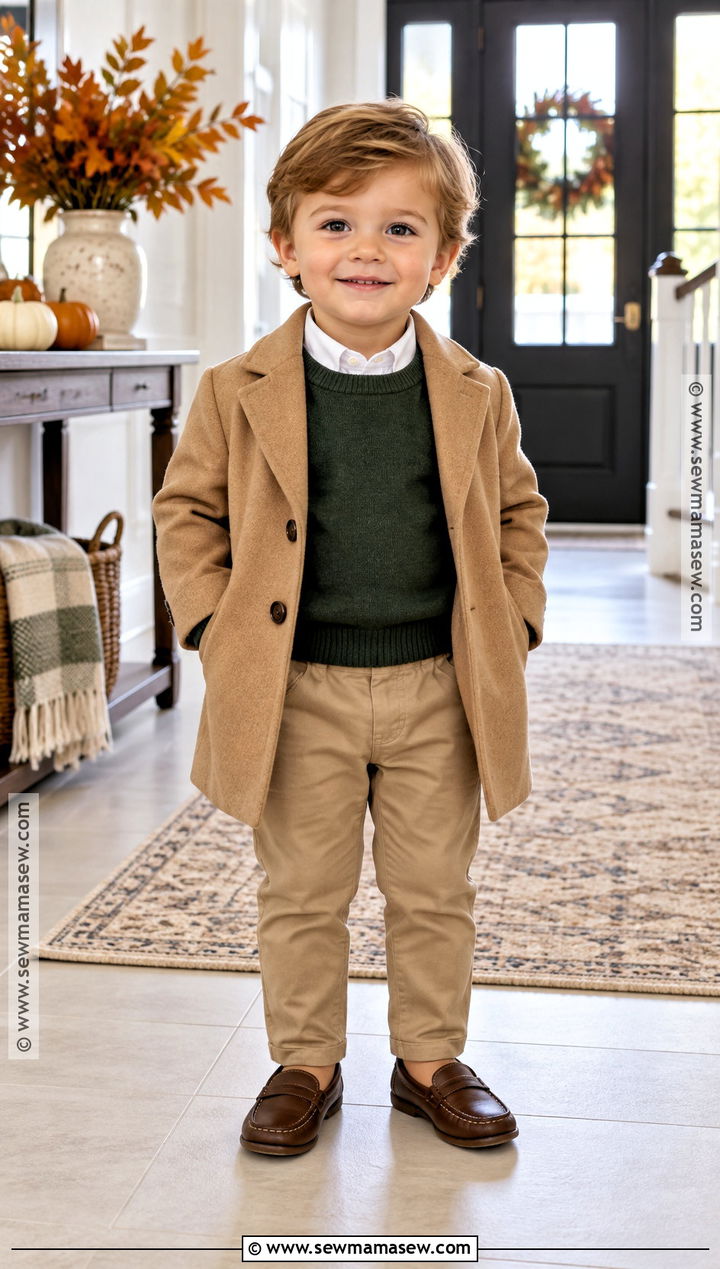 Crewneck Sweater And Pull On Trousers Thanksgiving Outfit - 20 toddler boy thanksgiving outfit ideas