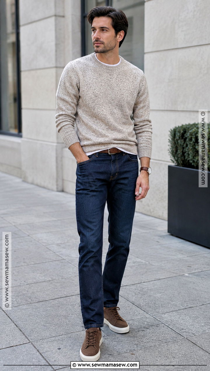 Crewneck Sweater Fall Outfit With Dark Jeans - 15 casual mens outfits fall