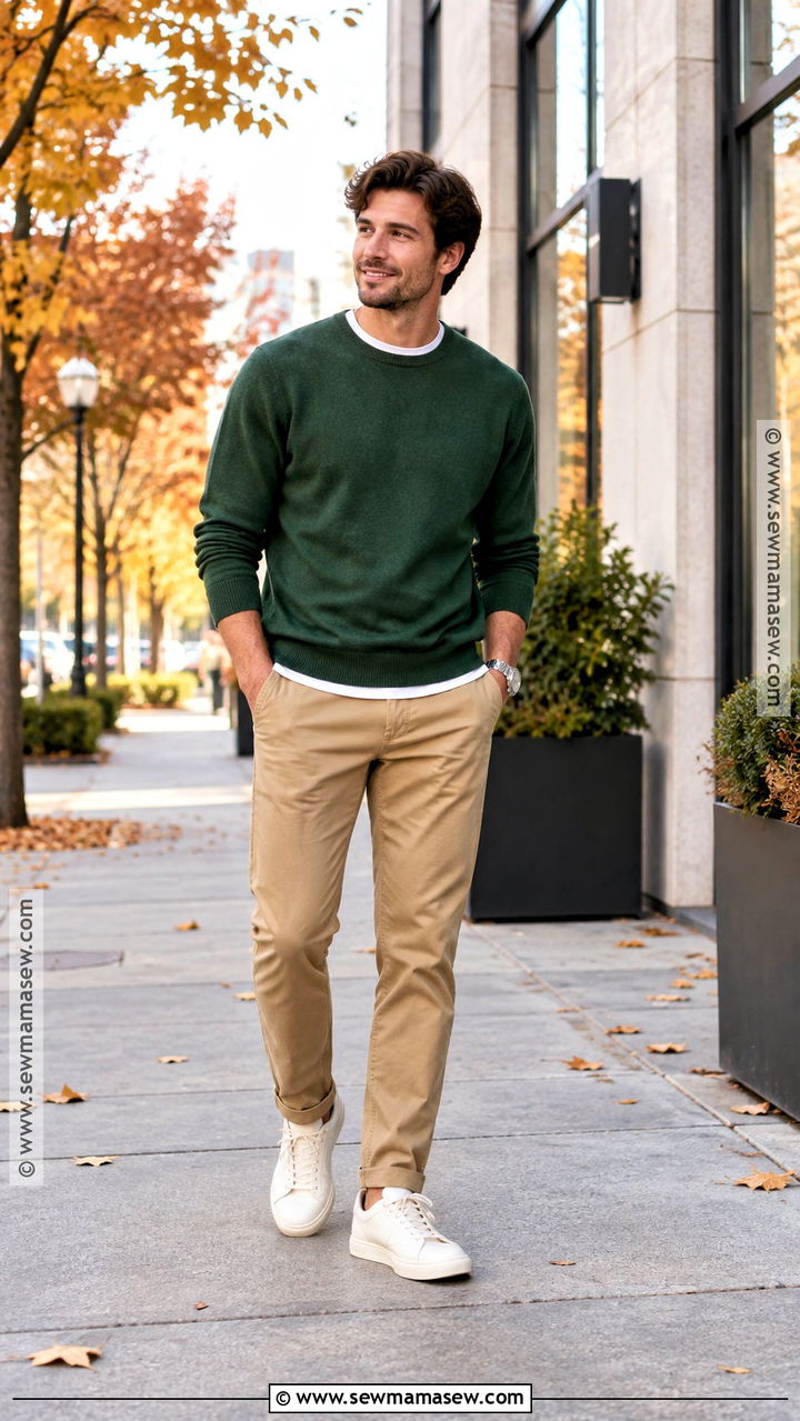 Crewneck Sweater With Chinos And Sneakers - 20 Mens Casual Fall Outfits