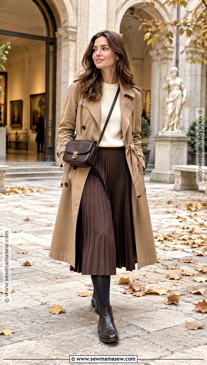 Crewneck Sweater With Midi Skirt And Boots - 15 travel capsule wardrobe fall europe ideas 2026