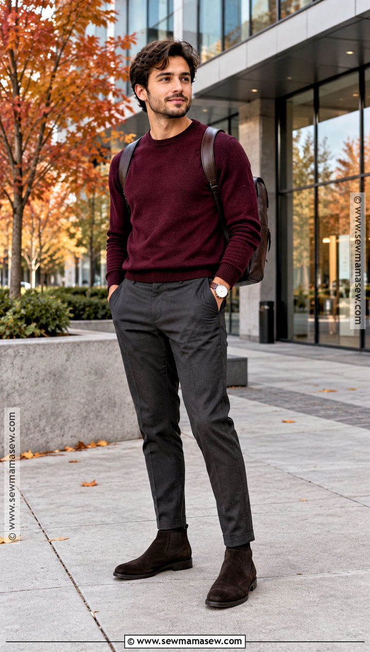 Crewneck Sweater With Tailored Chinos - 15 fall outfits for short for men