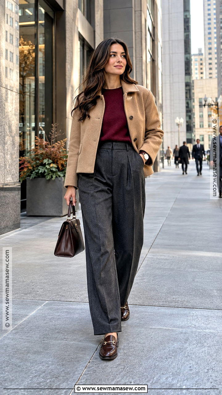 Crewneck Sweater and Pleated Trousers Chicago Fall Outfit - 20 fall chicago outfits