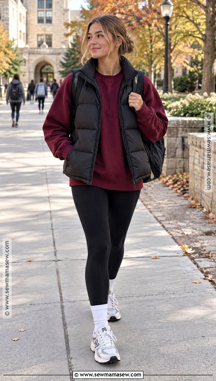 Crewneck Sweatshirt And Black Leggings School Outfit - 15 cute everyday outfits for school fall