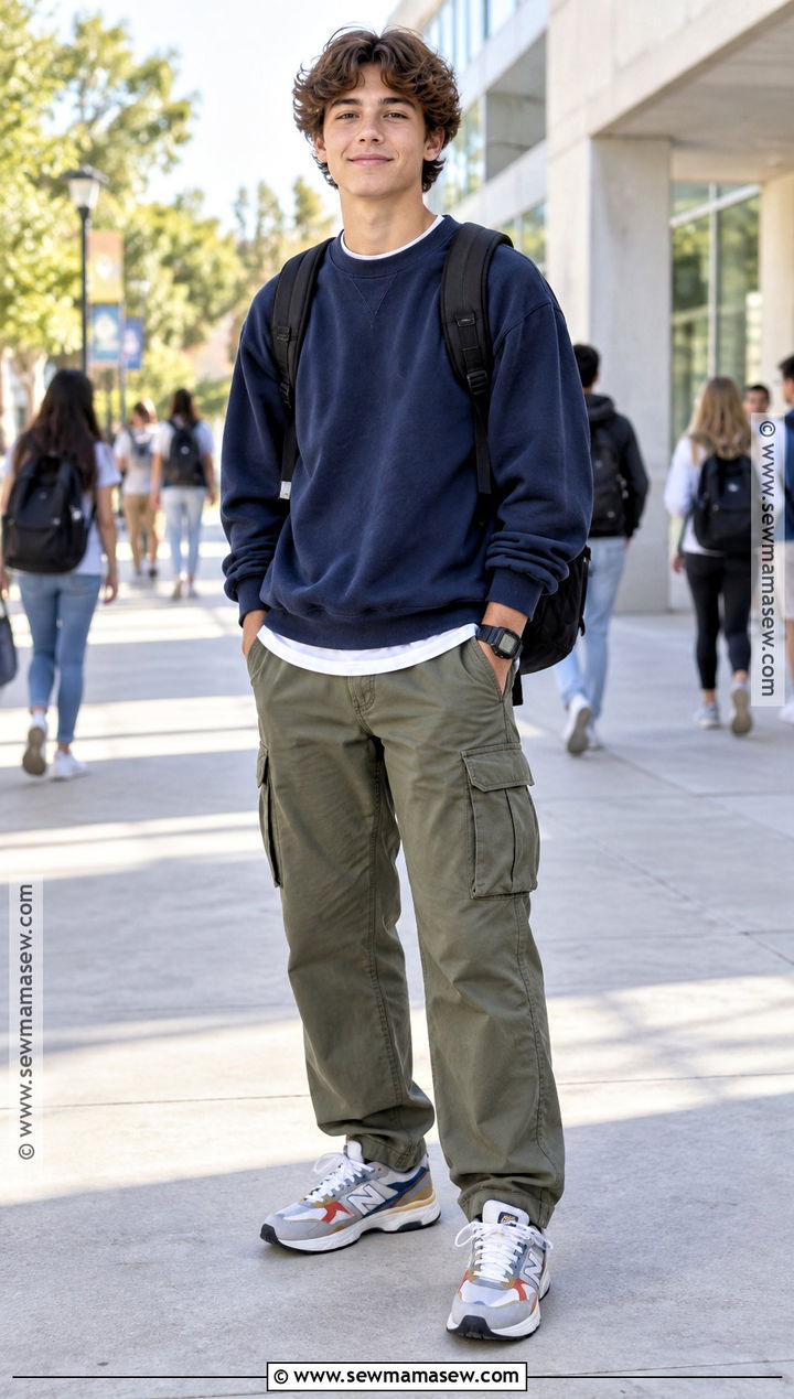Crewneck Sweatshirt And Cargo Pants Back To School Outfit - 15 modest back to school outfits for teens