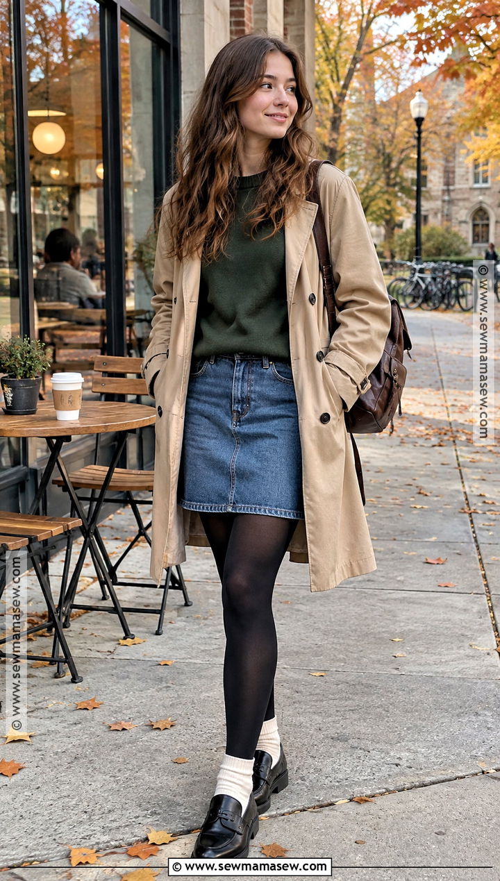 Crewneck Sweatshirt And Denim Skirt College Outfit - 20 Autumn Outfits For College