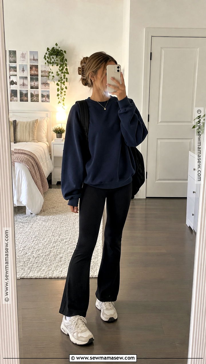 Crewneck Sweatshirt And Flare Leggings School Outfit - 15 back to school looks for high school