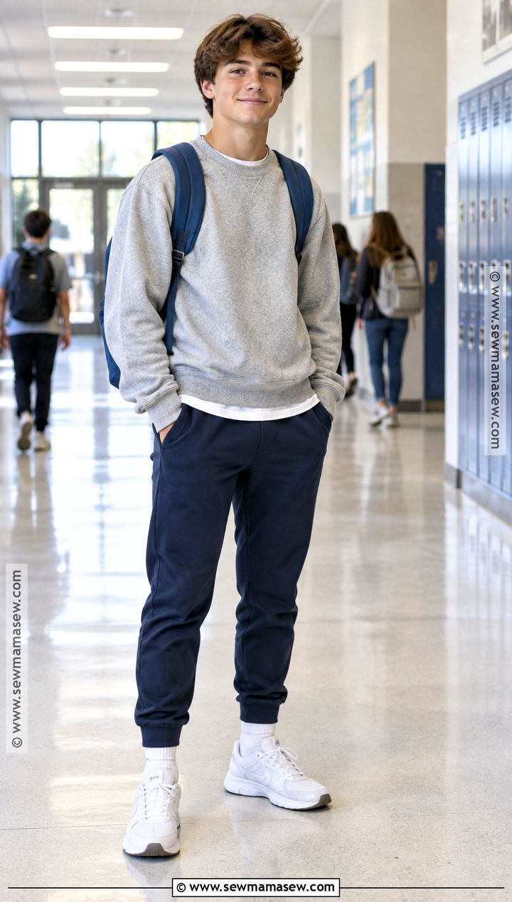 Crewneck Sweatshirt And Joggers School Outfit - 20 back to school boy outfits