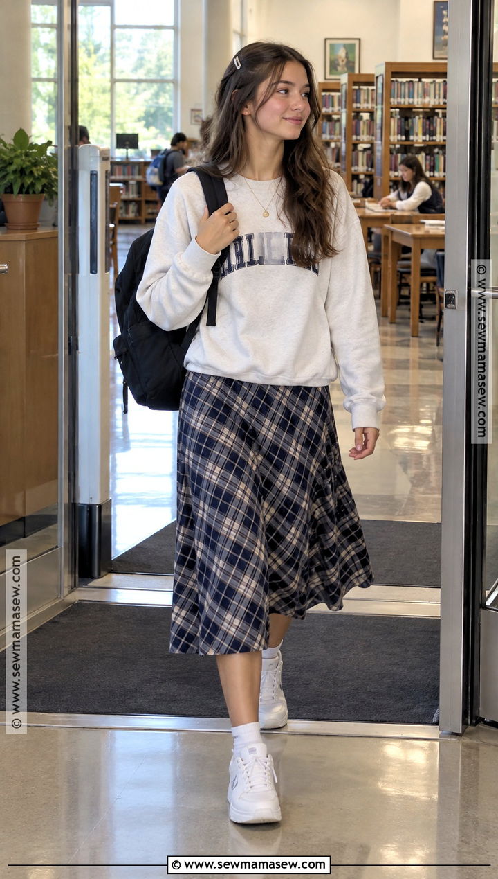 Crewneck Sweatshirt And Midi Skirt School Outfit - 20 Back To School Outfits Fly for Girls