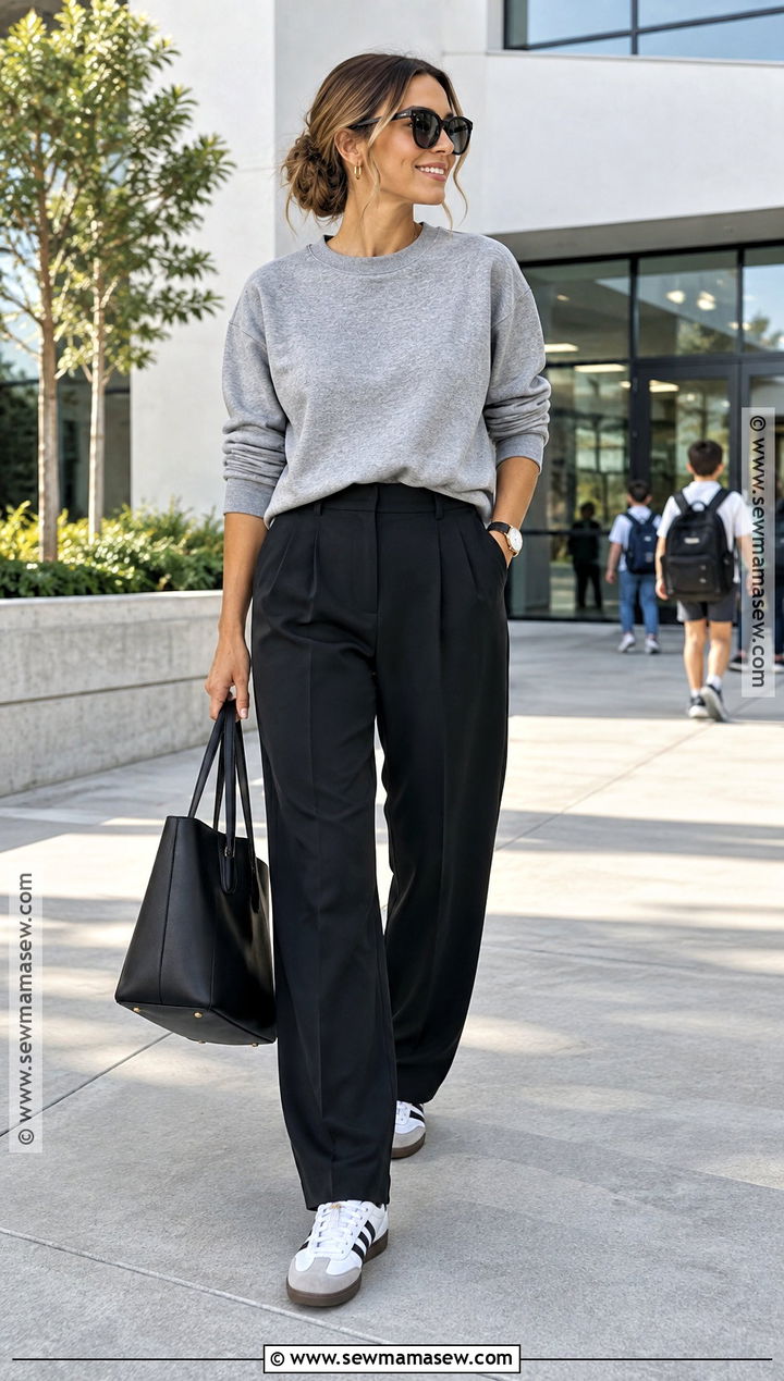Crewneck Sweatshirt And Pleated Pants Outfit - 15 Cool Mom Outfits Fall 2026