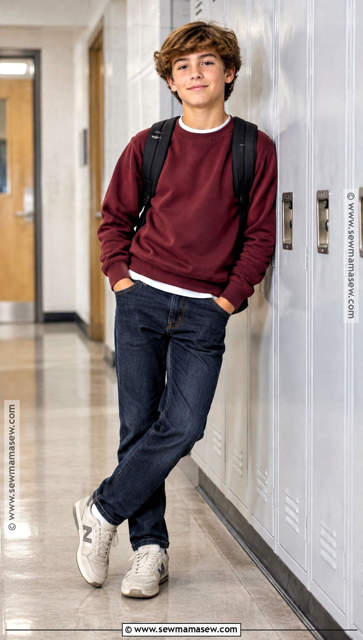 Crewneck Sweatshirt And Straight Jeans Outfit - 15 back to school outfits middle school for boys