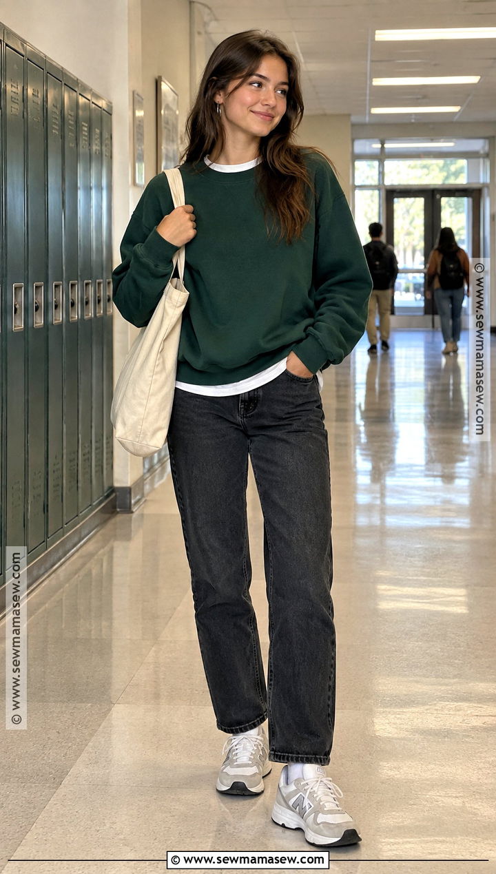 Crewneck Sweatshirt Fall School Outfit - 20 school outfits for fall