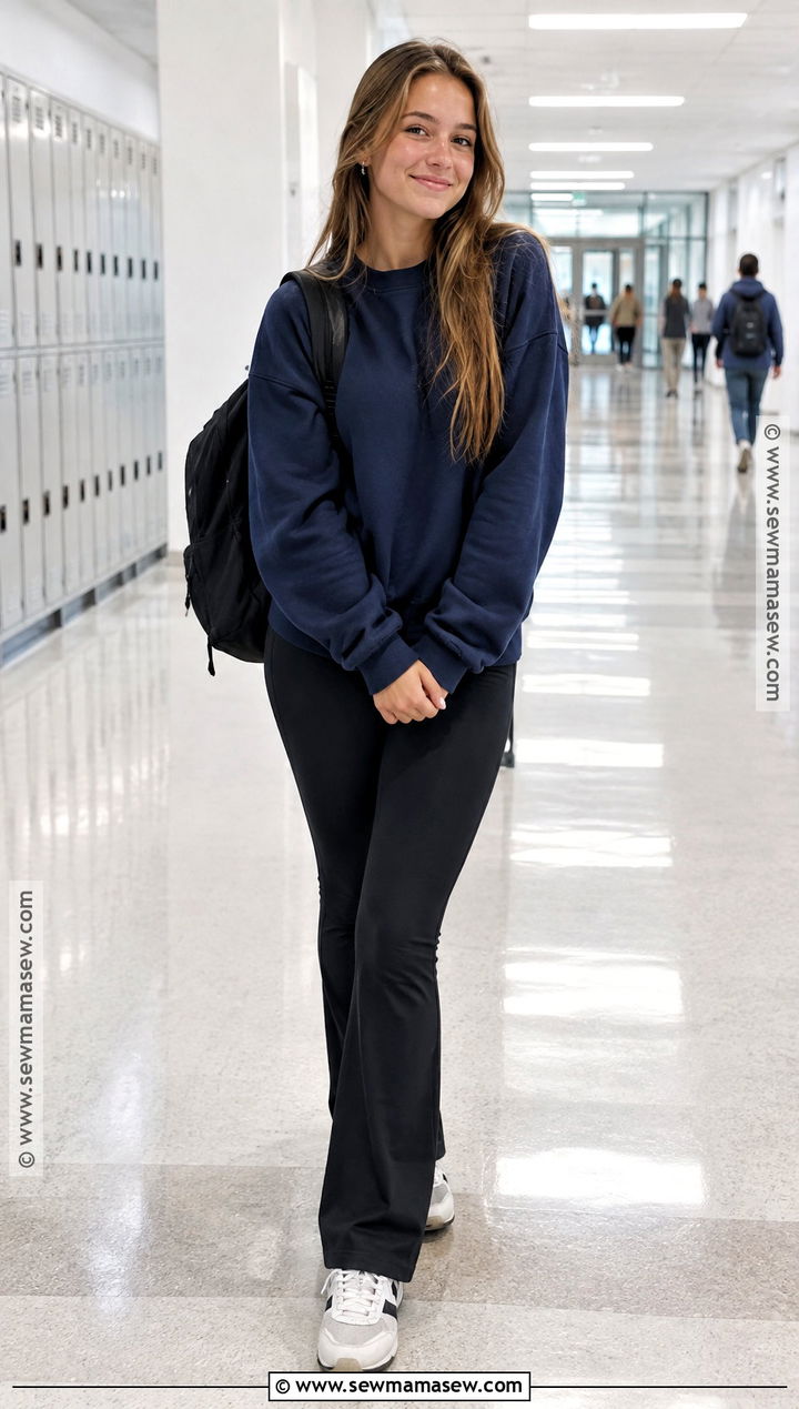 Crewneck Sweatshirt and Leggings Fall School Outfit - 15 chill outfits for school fall