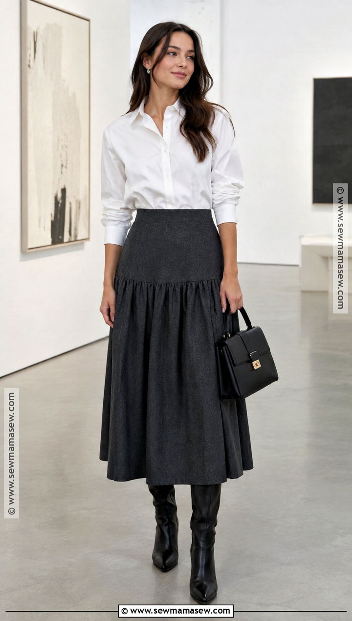 Crisp White Shirt and Dropped Waist Midi Skirt - 15 Vogue Fall Fashion Ideas