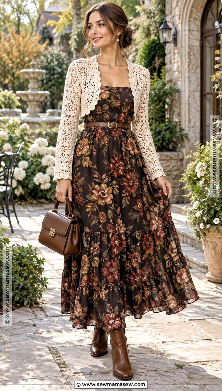 Crochet Bolero With Maxi Dress - 15 Fall Clothes Crochet