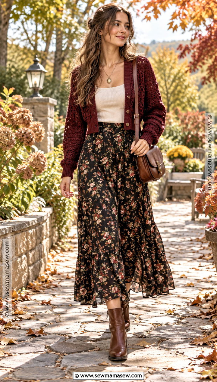 Crochet Cardigan With Maxi Skirt And Boots - 15 Crochet Cardigan Fall Fashion Ideas