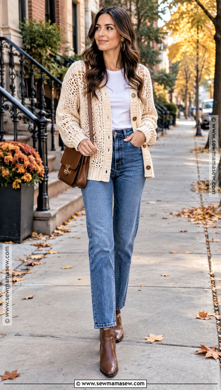Crochet Cardigan With Straight Leg Jeans - 20 autumn crochet clothes